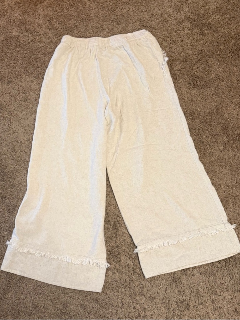 Umgee Cream Wide-Leg Fringed Hem Linen Pants